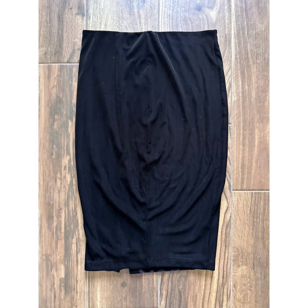 Matty M Womens Black Midi Pencil Skirt Elastic Waist Front Slit MB60732564 S